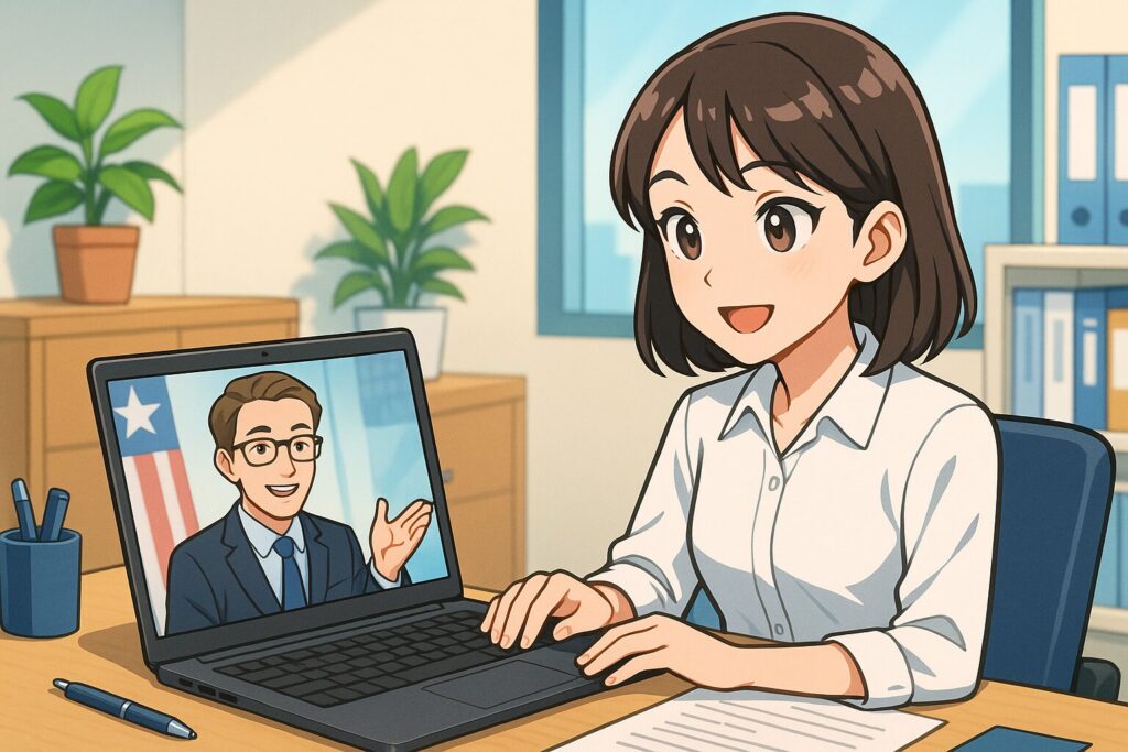 ビジネス英会話レッスンを受講している女性社員