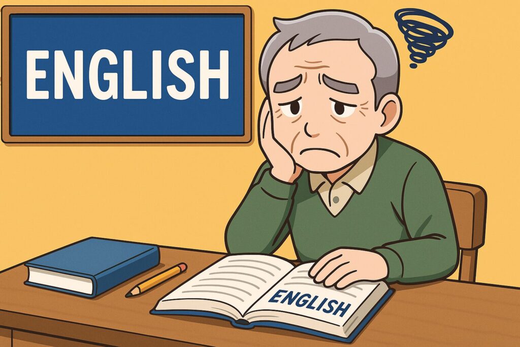 失敗しがちな勉強方法をしてがっかりしているおじいちゃん