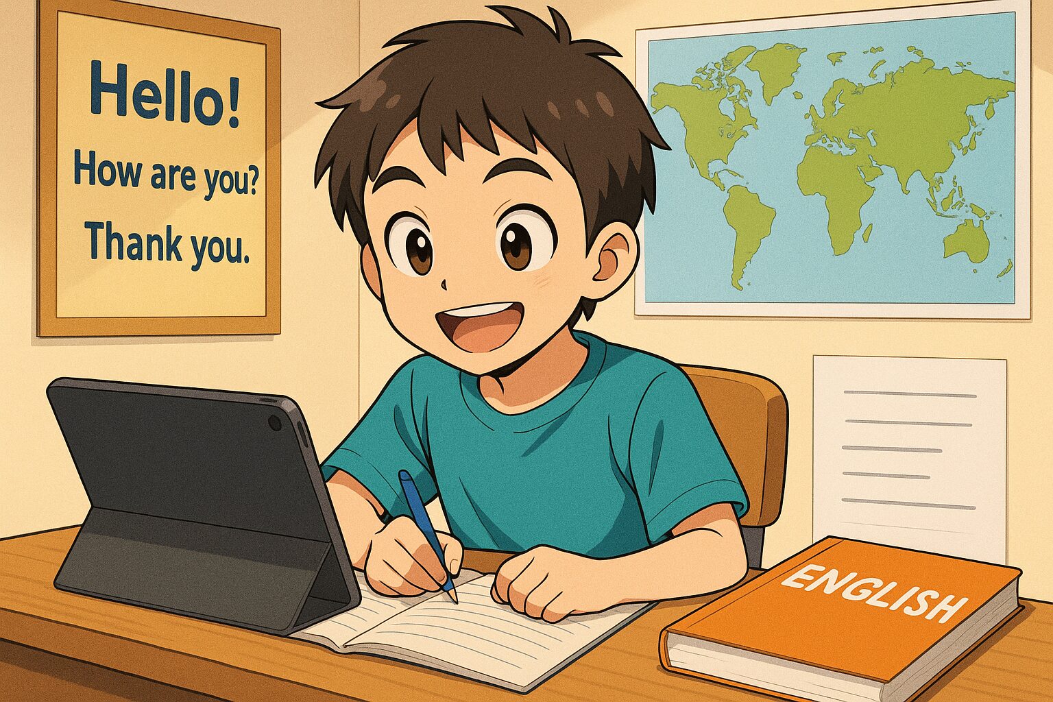 ネイティブキャンプのおすすめ勉強方法を実践している小学生
