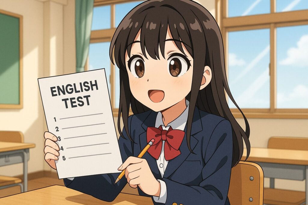 レベルチェックテストの内容を紹介している女子高生