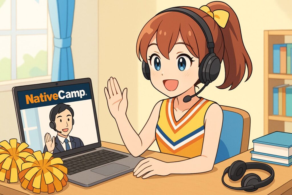 パソコンでネイティブキャンプを始めているチアリーダー