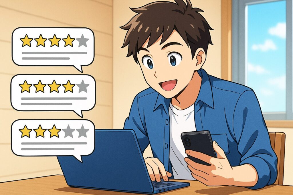 ネイティブキャンプを受けまくった人の口コミを調べている男性