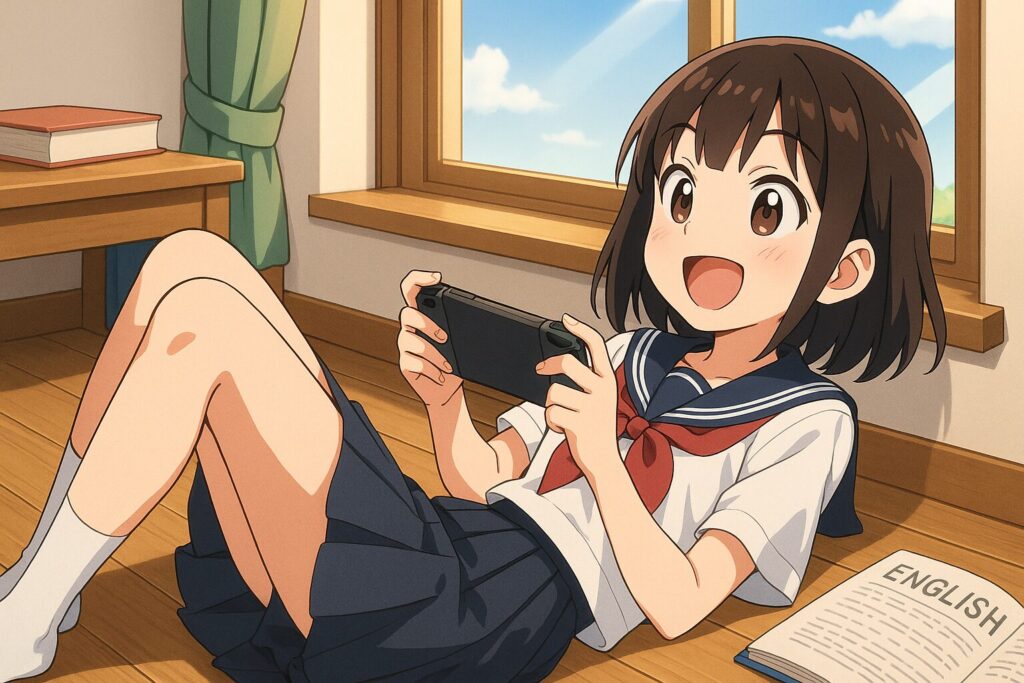 ネイティブキャンプ以外の勉強をせず遊んでいる女子中学生