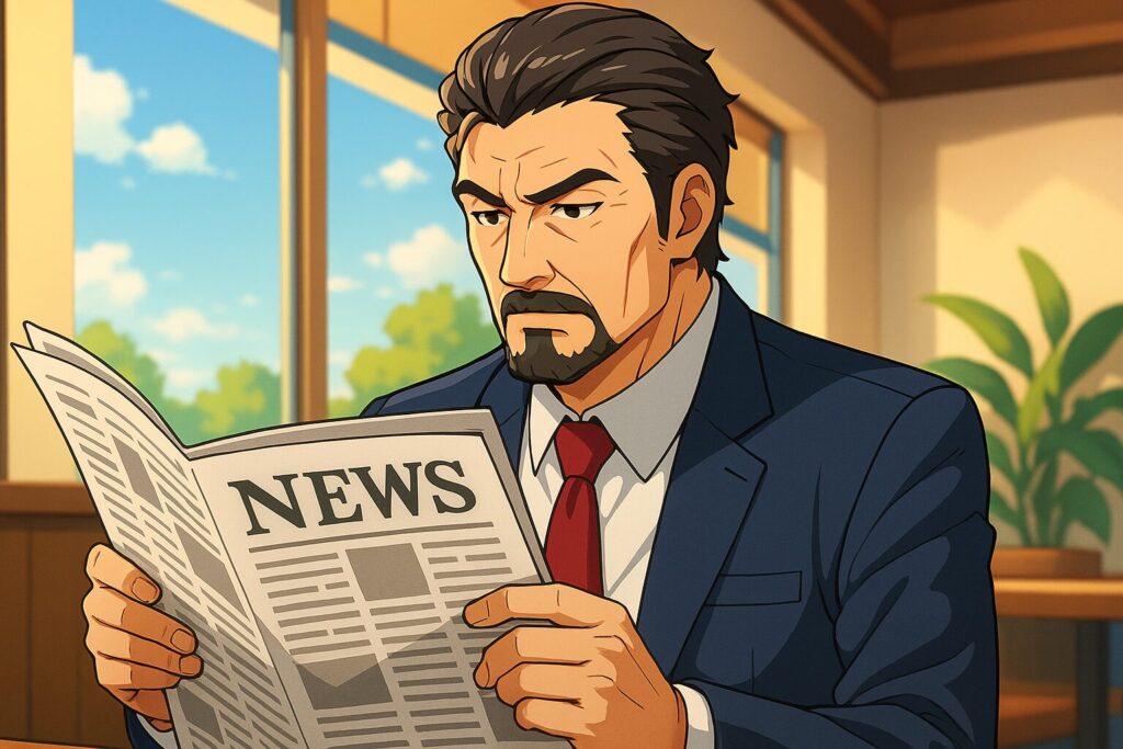 デイリーニュース記事の選び方を考えているビジネスマン