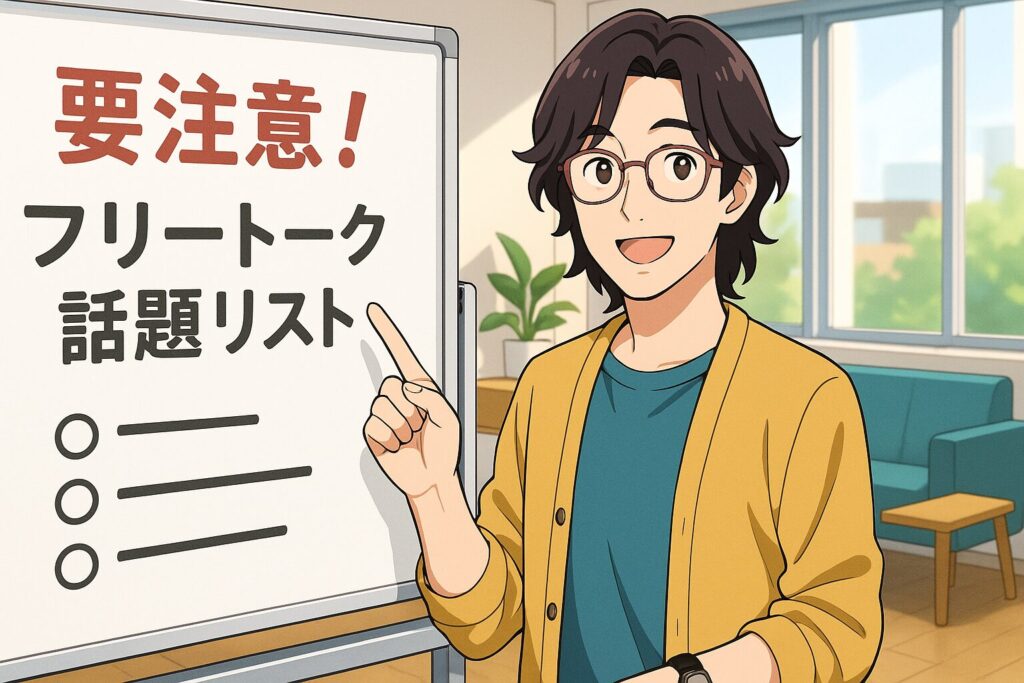 DMM英会話でやめておいた方が良いフリートークネタを説明する男性講師