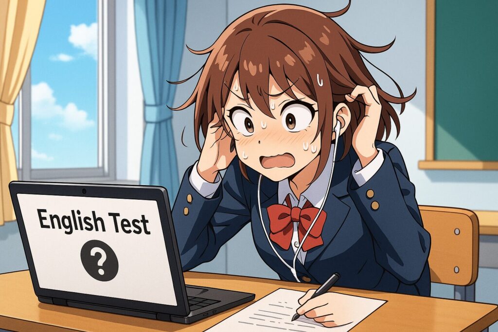 DMM英会話のスピーキングテスト基礎を受けている女子高生