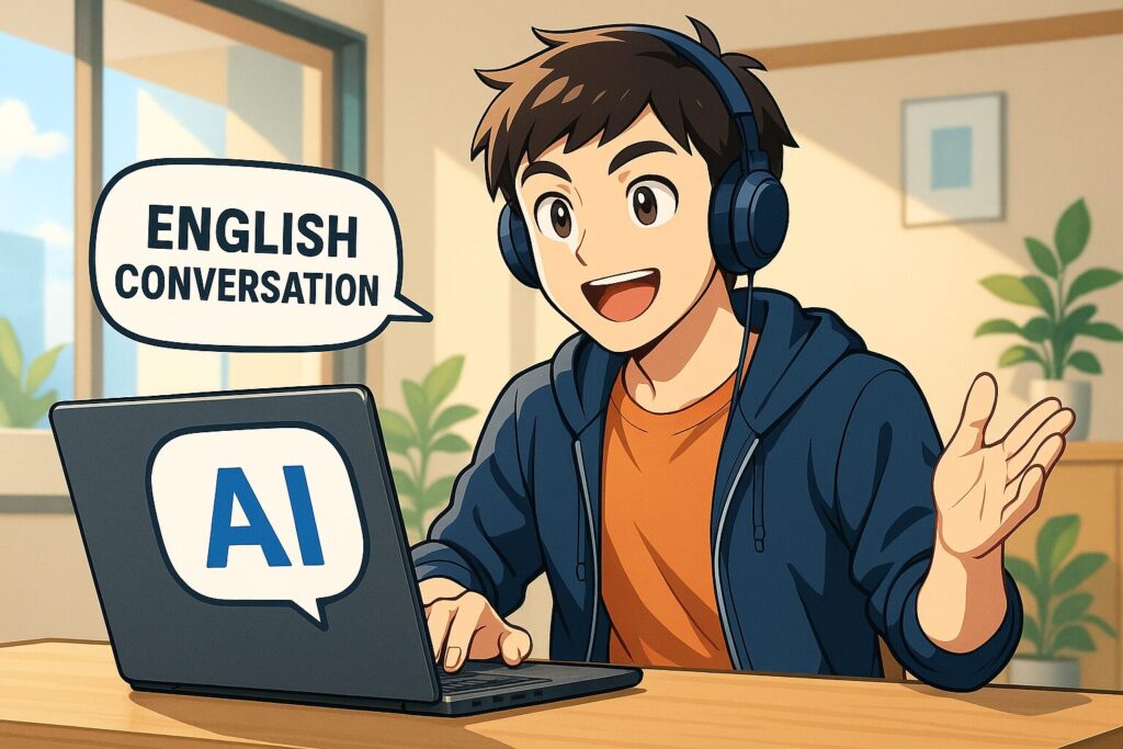 DMM英会話のAIロールプレイをやっている男性