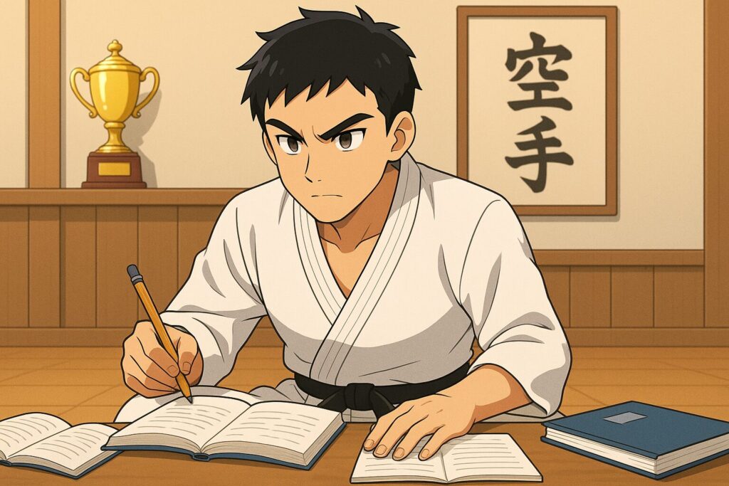英語学習に励む空手部主将