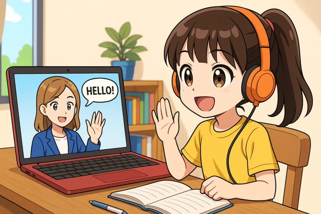 ネイティブキャンプで効果を得ている女子小学生