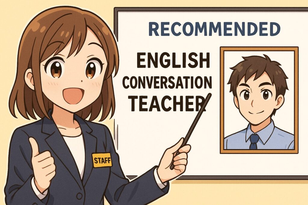 ネイティブキャンプで受けまくるのにおすすめな講師を紹介する女性スタッフ
