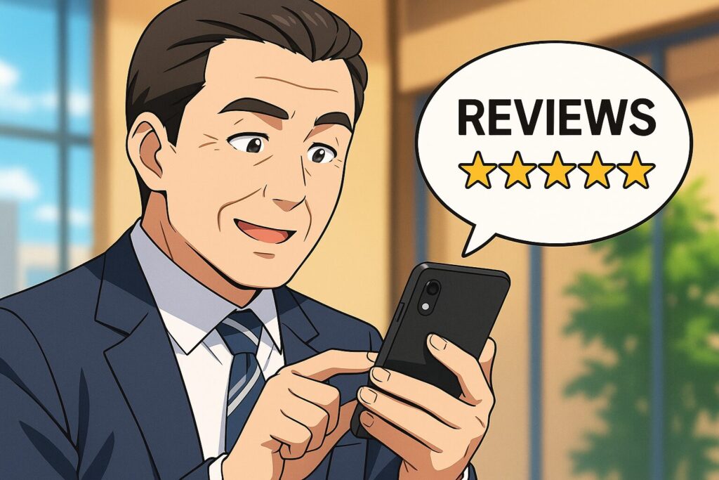 ネイティブキャンプのXによる評判・口コミを調べているビジネスマン