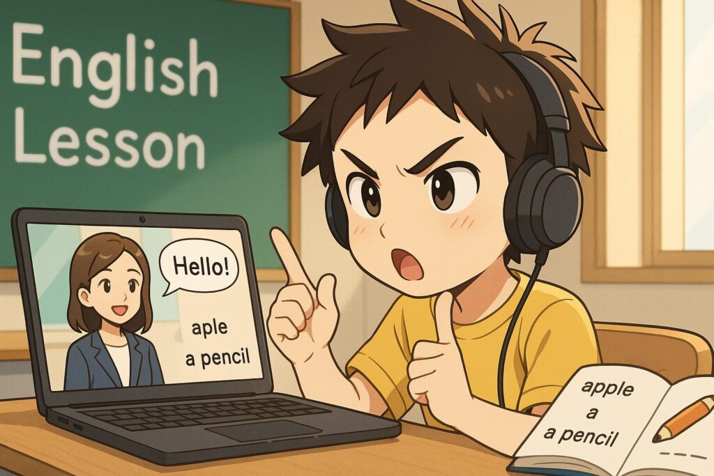 レッスンの効果的な使い方を実践している少年
