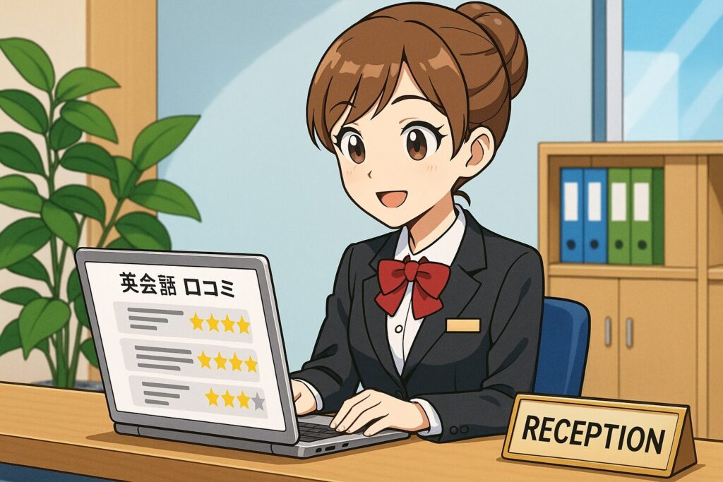 レアジョブ英会話の講師に関する評判・口コミを調べている女性