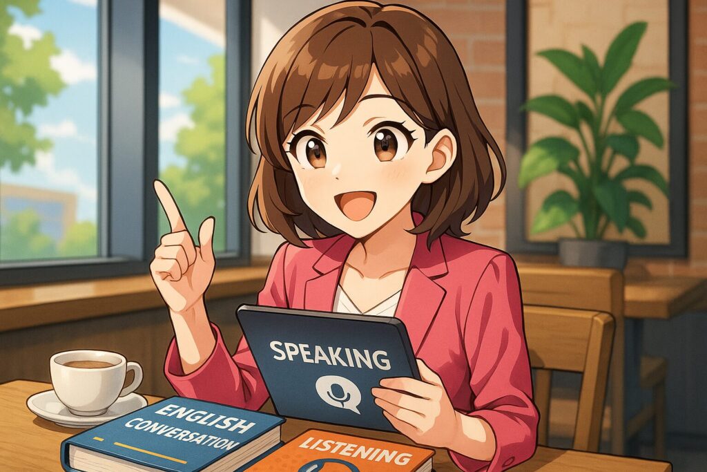 QQ English教材に関する評判を語る女性