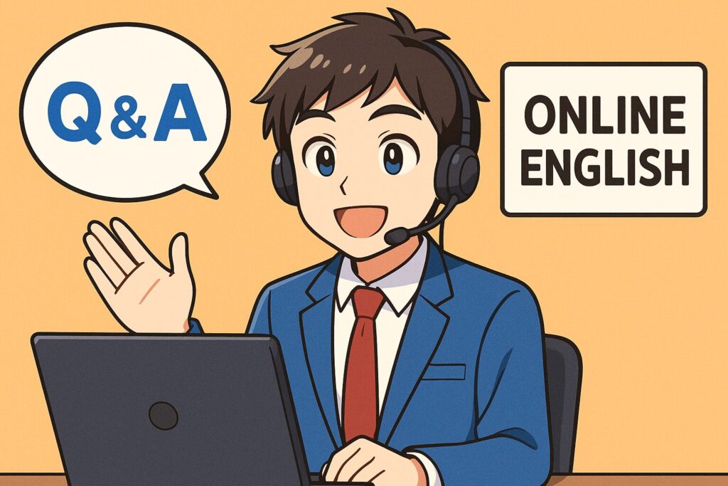 オンライン英会話のQ &Aに答えている男性講師