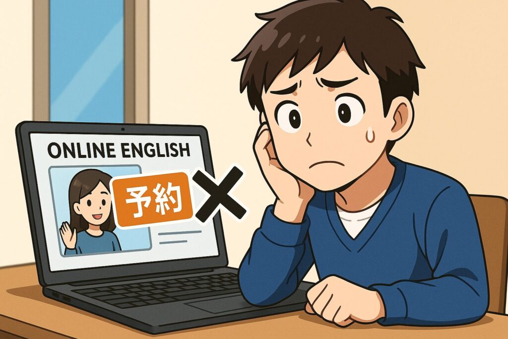 QQ Englishで予約が取れなくて困っている男性