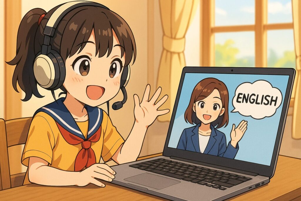 Weblio英会話のおすすめ教材のレッスンを受けている女子小学生