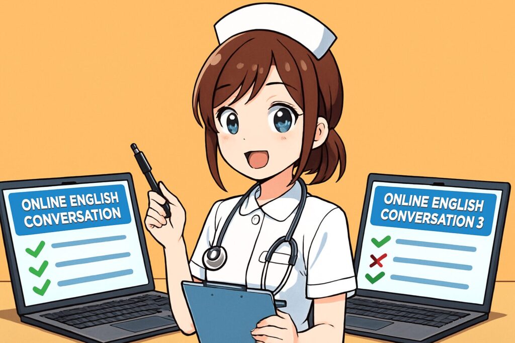 オンライン英会話を比較している看護婦