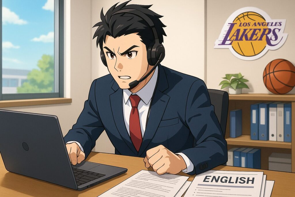 おすすめオンライン英会話を受講している気合の入ったビジネスマン