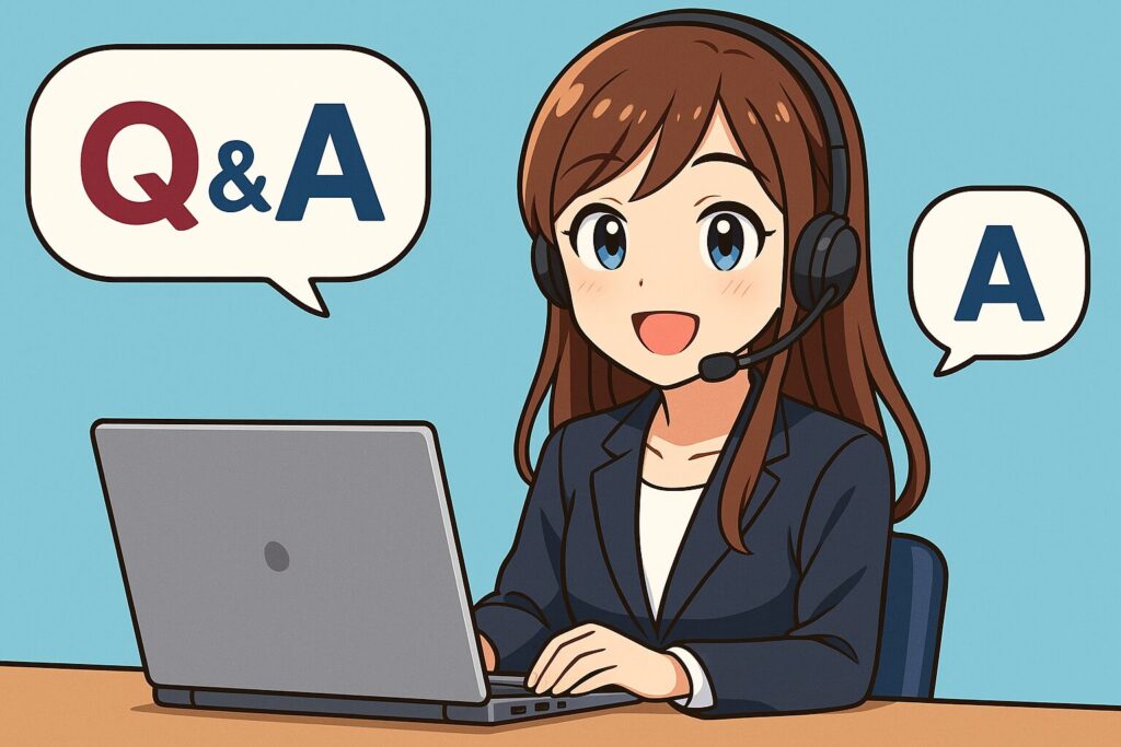 ビジネス英会話におけるオンライン英会話のQ &Aに答えている女性社員