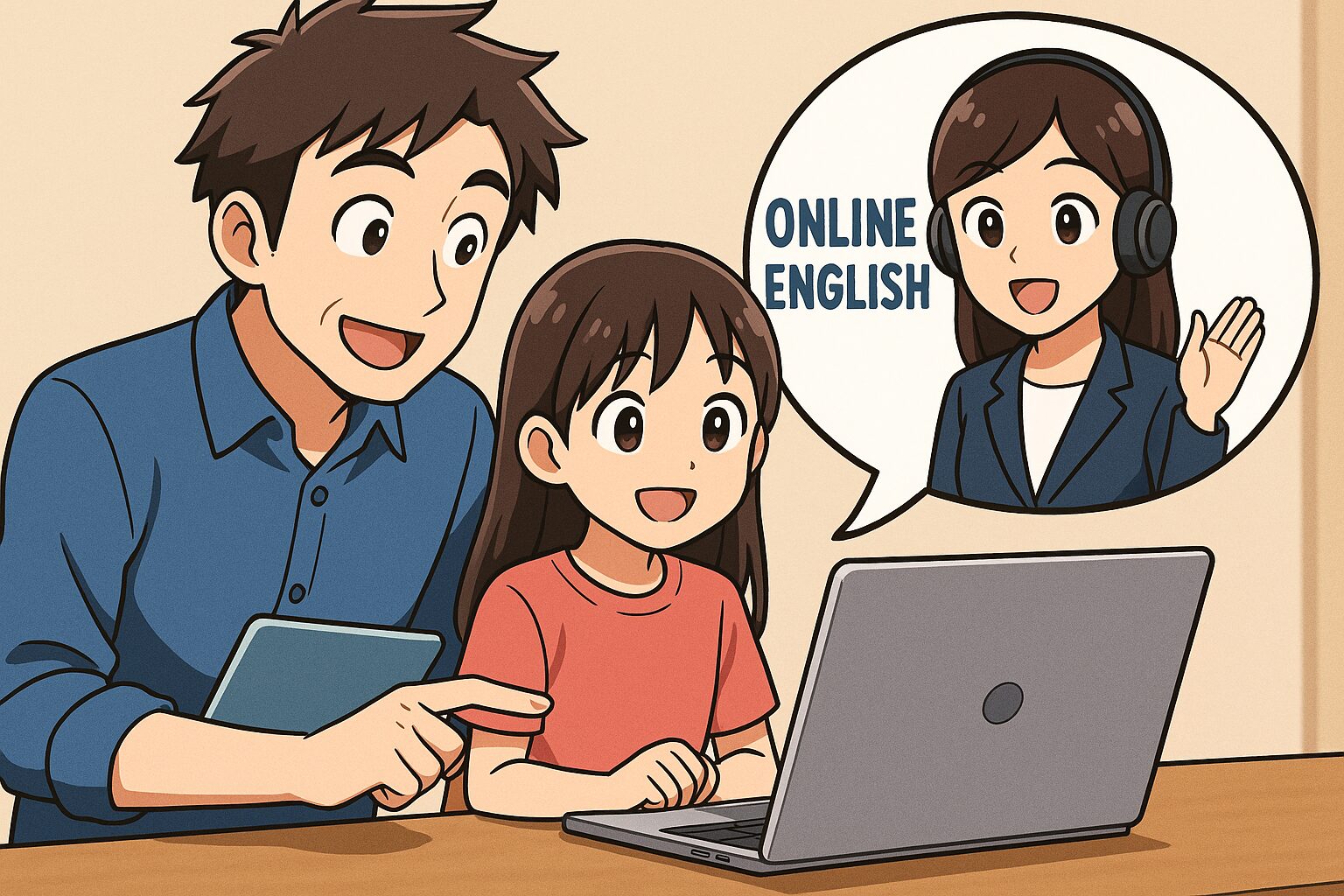 おすすめなオンライン英会話を娘に紹介する父親