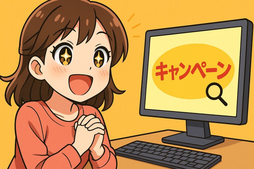 キャンペーンを探している目がキラキラしている女性
