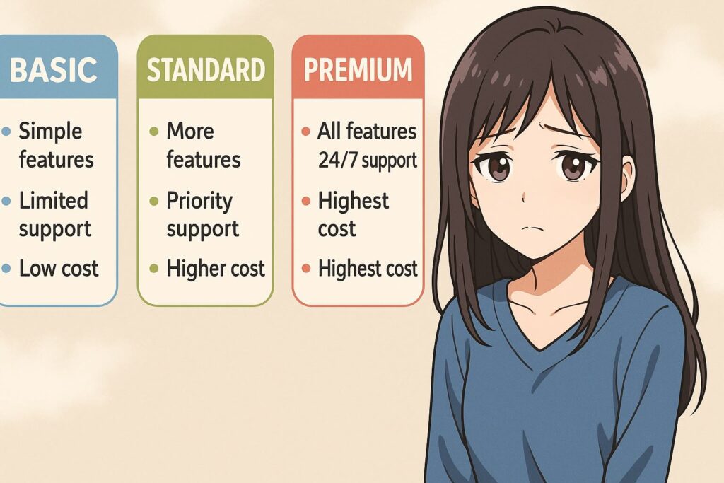 ネイティブキャンプのプレミアムプランと他のプランの違いを説明している女性.png