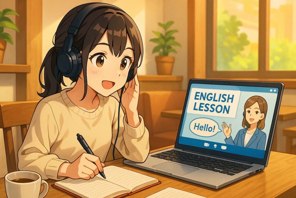 DMM英会話で1日1回レッスンを受けている女子学生