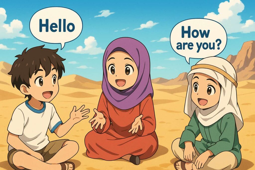 英会話を楽しむ砂漠の子供達