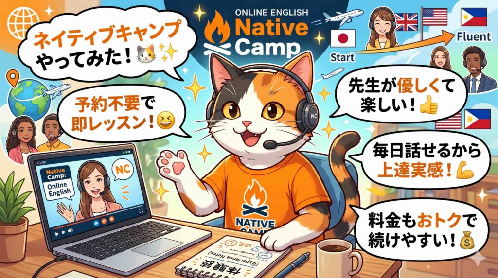 みんなのネイティブキャンプ体験談を集めているネコ