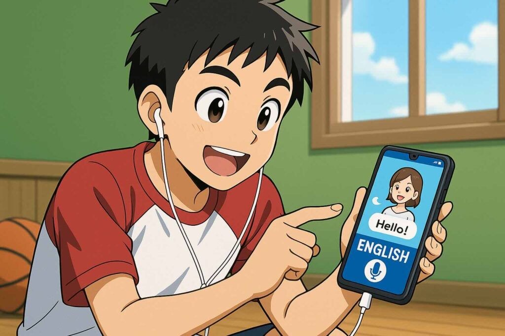 ネイティブキャンプのアプリを体験している男子