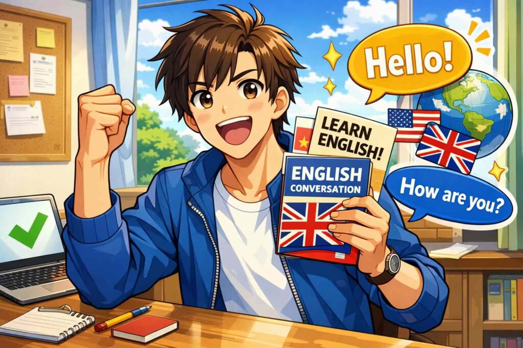 ネイティブキャンプを利用したことで知った情報をゲットし喜ぶ男性