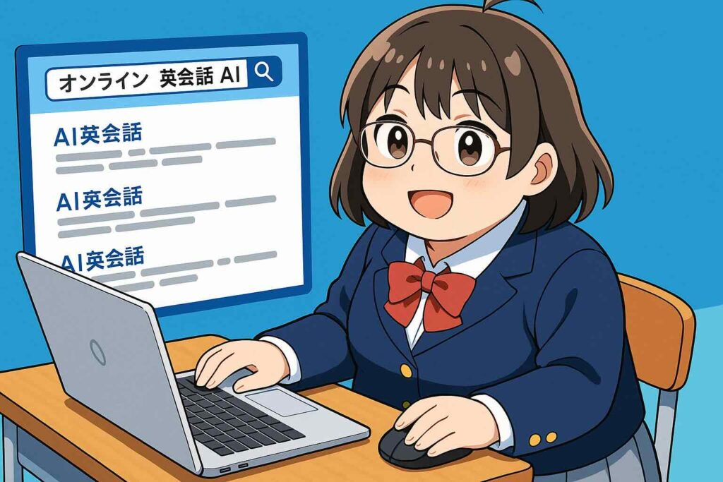 他社とDMM英会話のAIロールプレイを比較している女性
