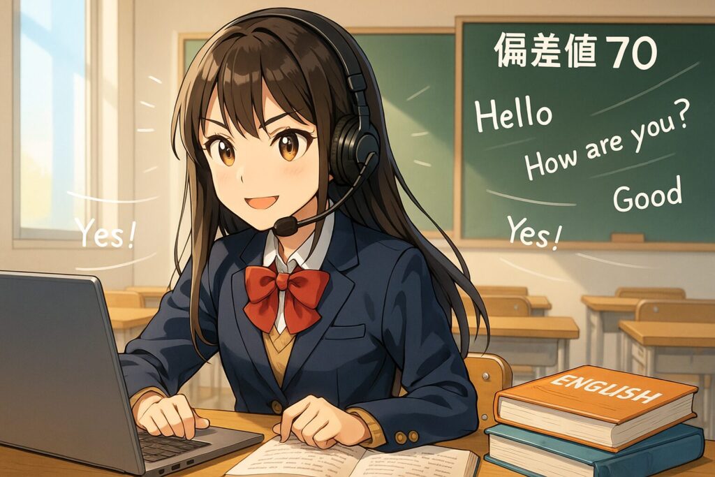 DMM英会話のスピーキングテストを受けている女子学生