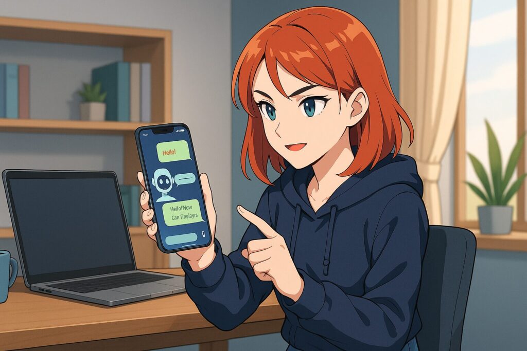 DMM英会話のAIロールプレイ(ビジネス)をしている女性