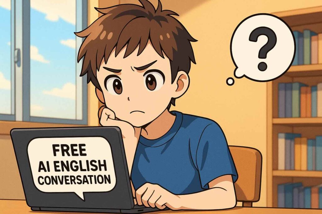 DMM英会話のAIロールプレイは無料でできるのか悩む少年