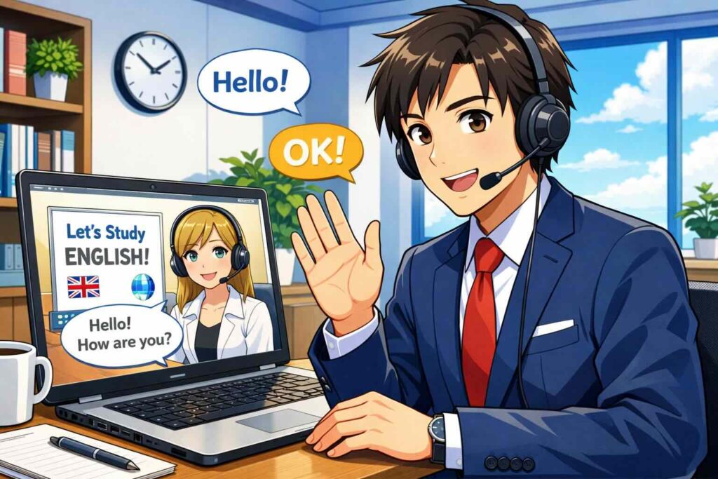 教材「会話」Intermediateをやるビジネスマン