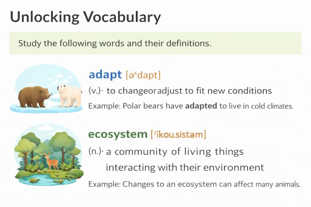 レアジョブのデイリーニュースのUnlocking Word Meaningsセクションの様子