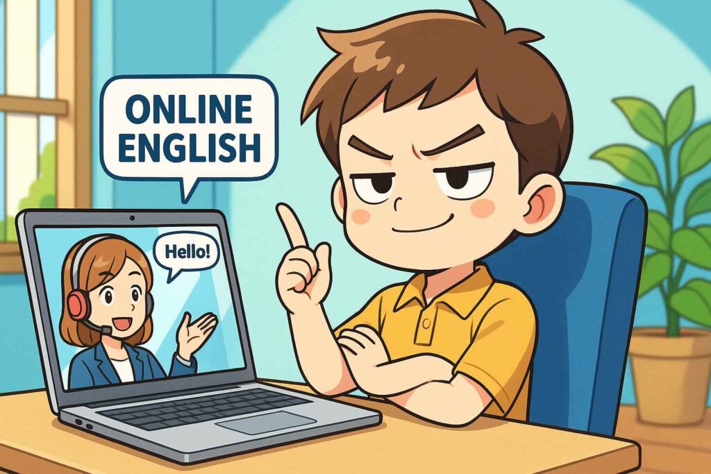 レアジョブ無料体験のコツを実践する少年