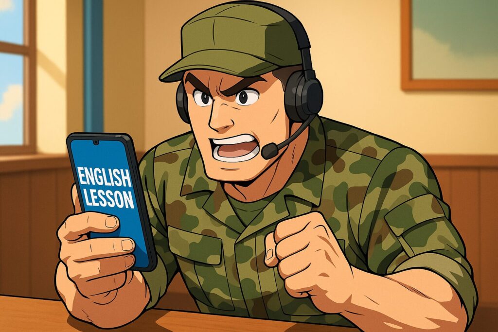 レアジョブのレッスンの始め方(スマホ)を実践している軍人
