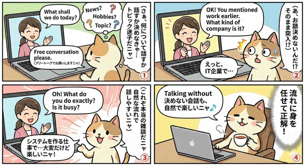 レアジョブのフリートークでトピックについて話している様子