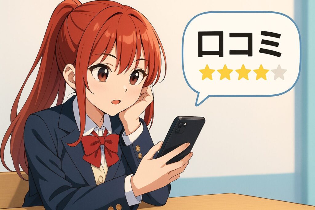 レアジョブ教材の口コミを調べている女子高生