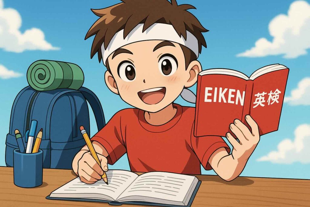 Kimini英検教材を使って勉強する小学生