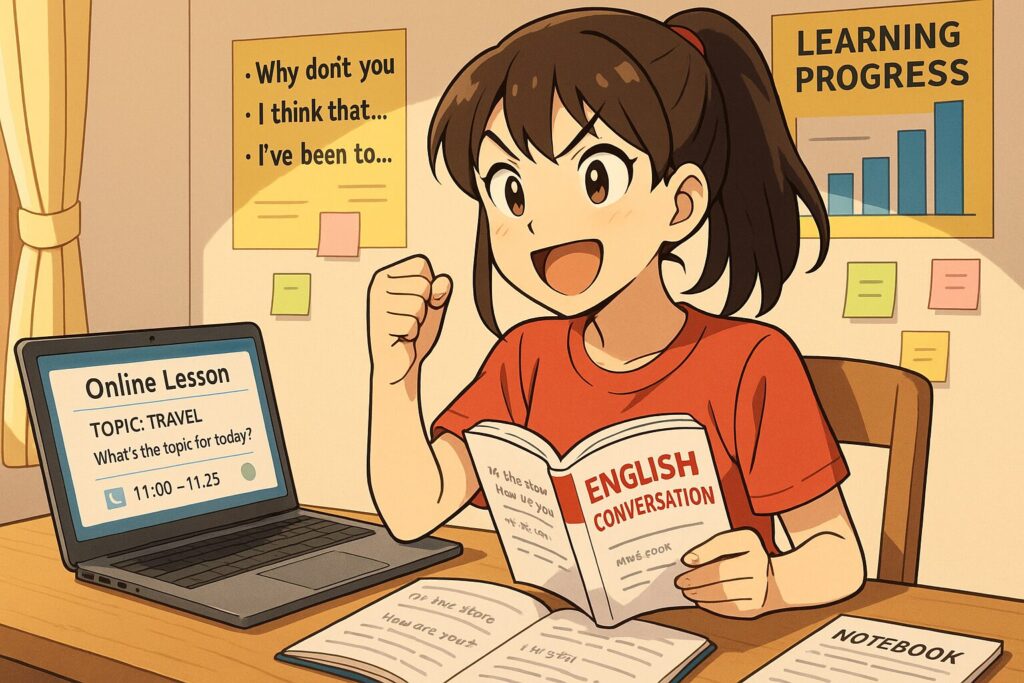 レアジョブ以外のおすすめ勉強方法を実践している女性
