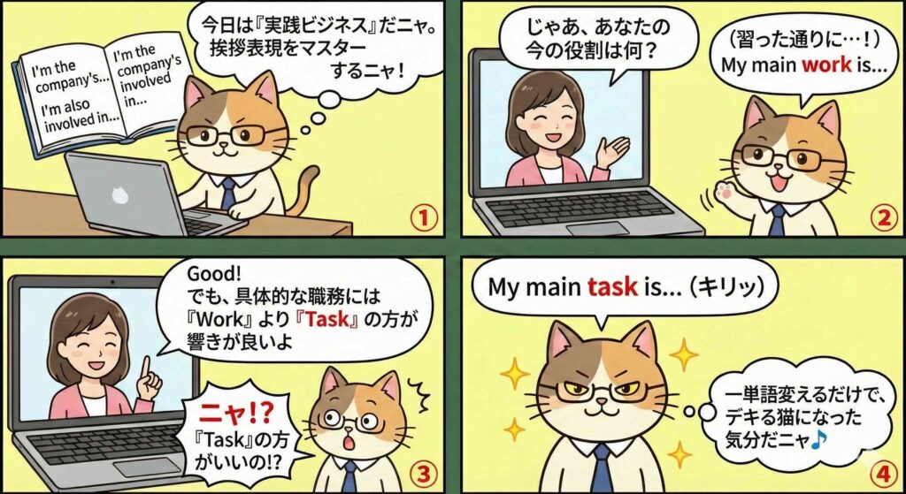 レアジョブ実践ビジネスのセクション1〜4を受講している様子