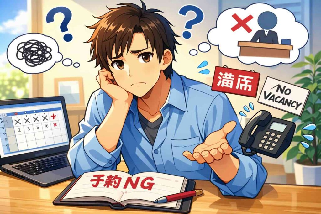 Kiminiで予約が取れなくて悩む男性