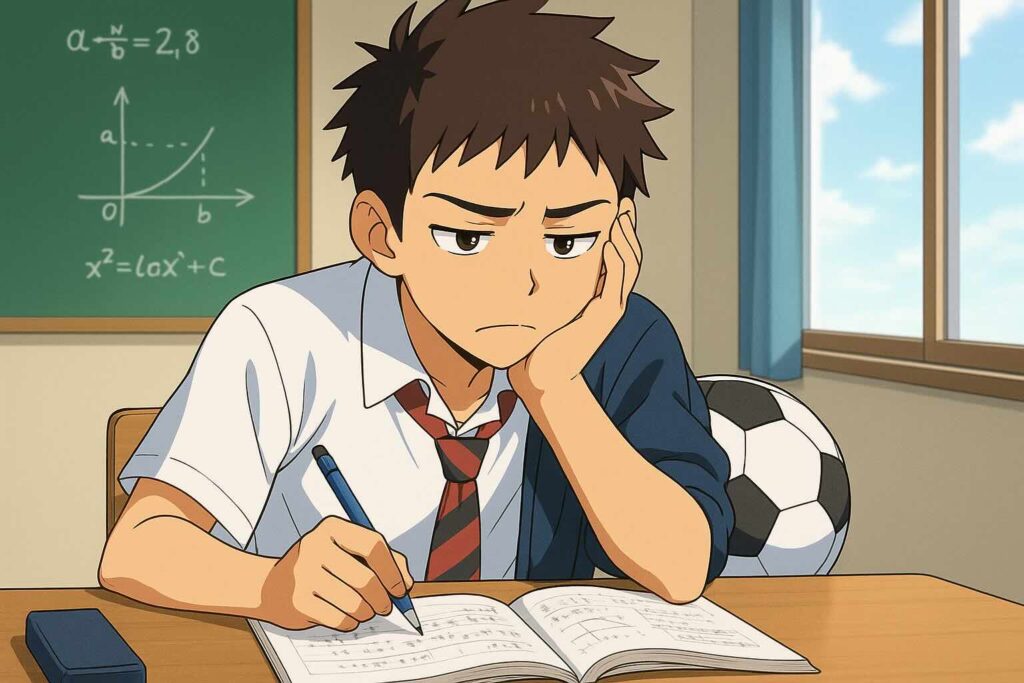 レアジョブ教材の苦手とする分野に苦労している男子学生