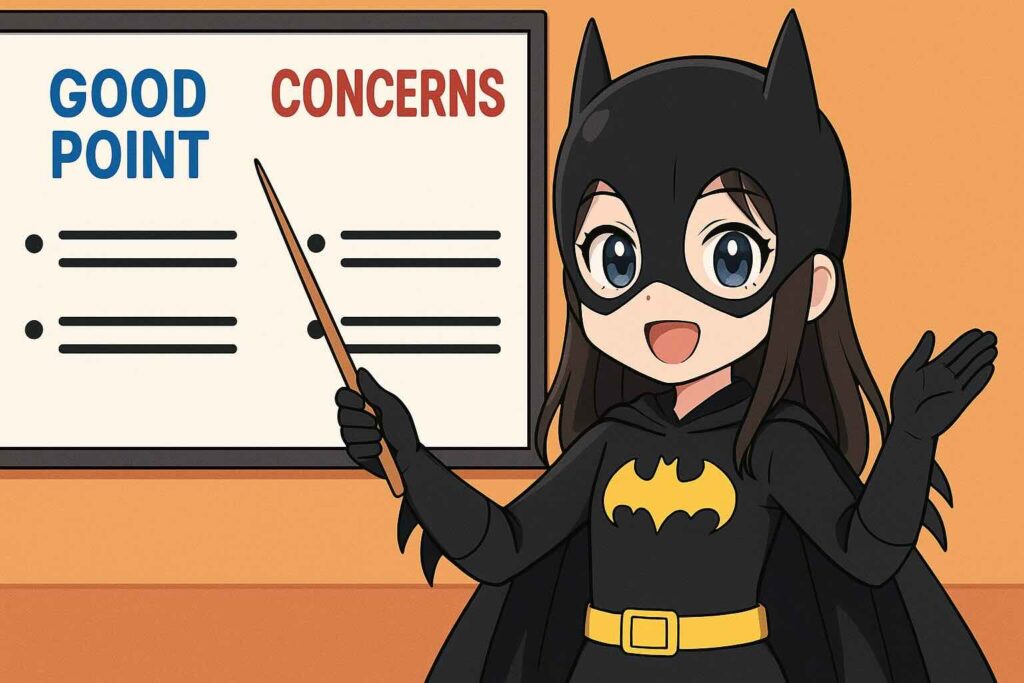 レアジョブ講師の良い点と気になる点を説明する少女