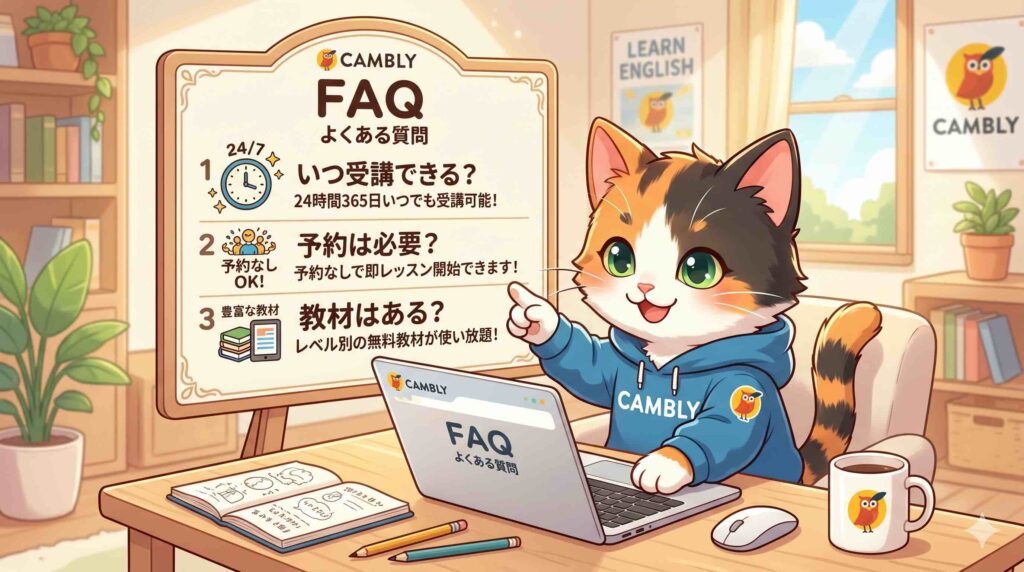 CamblyのFAQに答える子ネコ