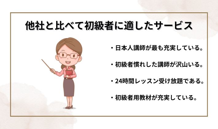 ネイティブキャンプの他社と比べて初級者に適したサービス